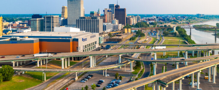 Aerial view of Memphis interstate