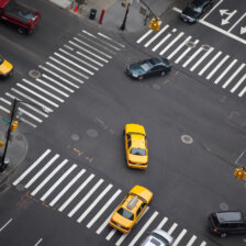 Taxis and vehicles in an intersection