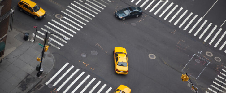 Taxis and vehicles in an intersection